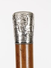 Antique Chinese Silver & Malacca Walking Stick Cane 19th C 92cm 36inches