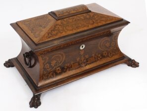 Antique George IV Gonçalo Alves & Amboyna Marquetry Tea Caddy C1825 19th C