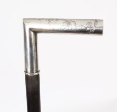 Antique Continental Silver Ebonized Walking Stick Cane 19th C 89cm 35inches