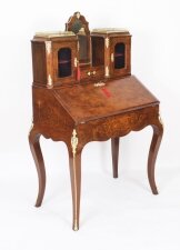 Antique Victorian Burr Walnut Marquetry & Ormolu Bonheur de Jour Bureau 19th C