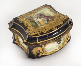 Antique French Sevres Cobalt Blue Porcelain Jewellery Casket 19th C