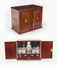 Antique Inlaid Flame Mahogany Three Crystal Decanter Tantalus 19th C