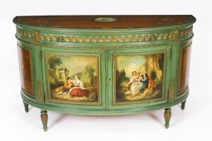 Antique French Painted Demi Lune Cabinet Commode 20th C