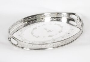Antique Victorian Oval Silver Plated Gallery Tray 19th Century