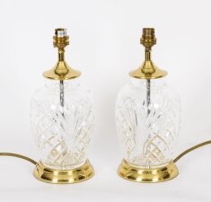 Vintage Pair Large Cut Glass Table Lamps 20th Century