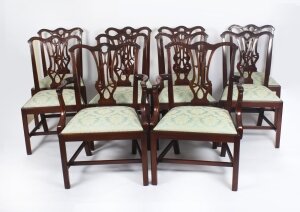 Antique Set of 10 Chippendale Revival Dining Chairs 19th Century
