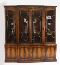 Vintage Flame Mahogany Breakfront Bookcase Display Cabinet 20th Century