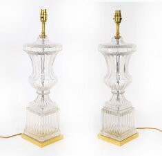 Vintage Pair of French Glass & Ormolu Table Lamps 20th C