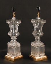 Vintage Pair of French Glass & Ormolu Table Lamps 20th C