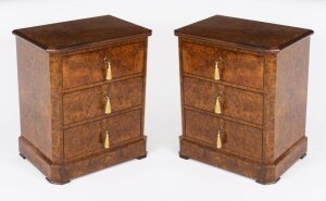 Bespoke Pair of Burr Walnut Bedside Chests Cabinets Made To Order