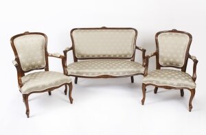 Bespoke Louis Reviva Walnut Pair Armchairs & Sofa Suite