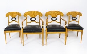 Antique Swedish Biedermeier Birchwood Pair Arm chairs & Pair Side Chairs C1900
