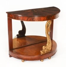 Antique Italian Flame Mahogany Giltwood Dolphin Console Table 19th C
