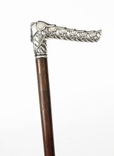 Antique French Silver Saddle & Stirrup Walking Stick Cane 19th C 84cm 33inch