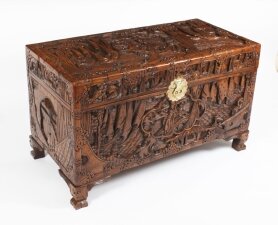 Antique Chinese Carved Camphor wood Trunk Coffer 20th Century