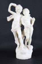Antique Marble Sculpture of Two Siblings 20th Century