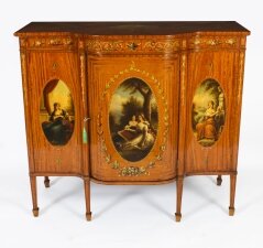 Antique Victorian Floral Painted Satin wood Cabinet Sideboard 19th C