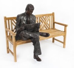 Vintage Lifesize Bronze Sculpture William R Hearst Reading on a Bench 20th C