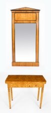 Antique Biedermeier Maserbirch Console Card Table and Mirror 19th C