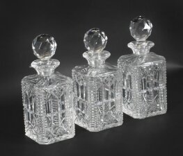 Antique Set of Three Cut Crystal Decanters Early 20th Century