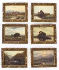 Antique Set of Six River Landscapes Paintngs 19th Century