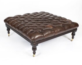 Vintage Large Brown Leather Stool Ottoman Coffee table 20th Century