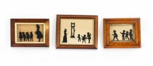 Antique Set of Three Victorian Silhouettes 19th Century