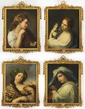 Antique Set of 4 Oil Paintings Four Seasons by Guiseppe Mazzolini 19th C