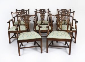 Vintage Set of 8 Chippendale Revival Arm Chairs 20th Century