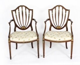 Antique Pair George III Polychrome Decorated Open Armchairs C1785 18th C