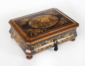 Antique Italian Sorrento Ware Olive Wood Casket 19th C