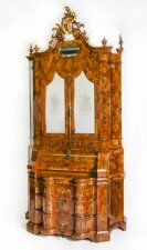 Antique Italian Venetian Burr Walnut Bureau Bookcase 19th Century