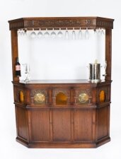Vintage Oak Jacobean Revival Cocktail Drinks Bar With Bar Accessories 20th C