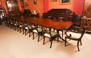 Vintage 17ft Four Pillar Mahogany Dining Table and 18 Barback Chairs 20th C