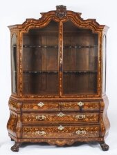 Antique Dutch Marquetry Inlaid Walnut Display Cabinet Vitrine 18th C