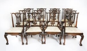 Vintage Set of 12 Mahogany Chippendale Dining Chairs Mid 20th Century