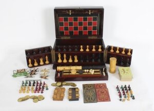Antique Victorian Fully Fitted Games Compendium Chess Draughts Etc 19th C