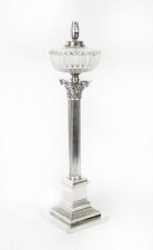 Antique Victorian Silver Plated Corinthian Column Table Lamp 19th C