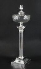 Antique Large Victorian Silver Plated Corinthian Column Table Lamp 19th C