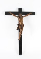 Antique Italian Patinated Box Wood Corpus Christi Altar Cross 17th C
