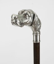 Antique Pointer Dog Silver Handled Walking Stick Cane 19thC 94cm 37 inch