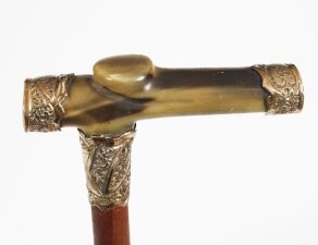 Antique Horn Gold Mounted Walking Cane Stick Late 19th C 86cm 33.5inch