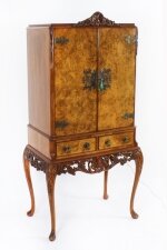 Vintage Burr Walnut Cocktail Cabinet Drinks Dry Bar & Glassware Circa 1930