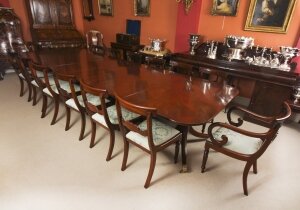 Antique 13ft Regency Triple Pillar Dining Table 19th C & 14 Chairs 20th C