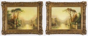 Antique Pair Oil on Canvas Venetian Paintings by James Salt 19th Century