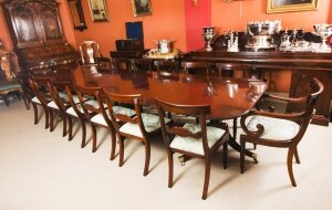 Antique12ft George III Triple Pillar Dining Table C1780 & 14 Chairs