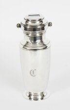 Antique Art Deco Silver Plated Cocktail Shaker With Rolling Mixer Recipes C1920