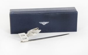 Vintage Cased Chromium Bentley Double Winged Letter Opener Late 20th Century