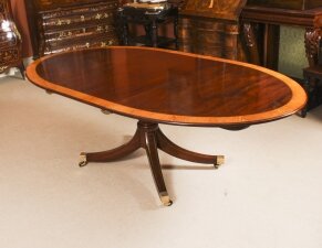 Antique Oval Inlaid Regency Dining Table & Leaf 19th Century