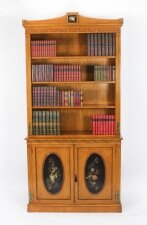 Vintage English Sheraton Revival Satin Wood Open Bookcase 20th C